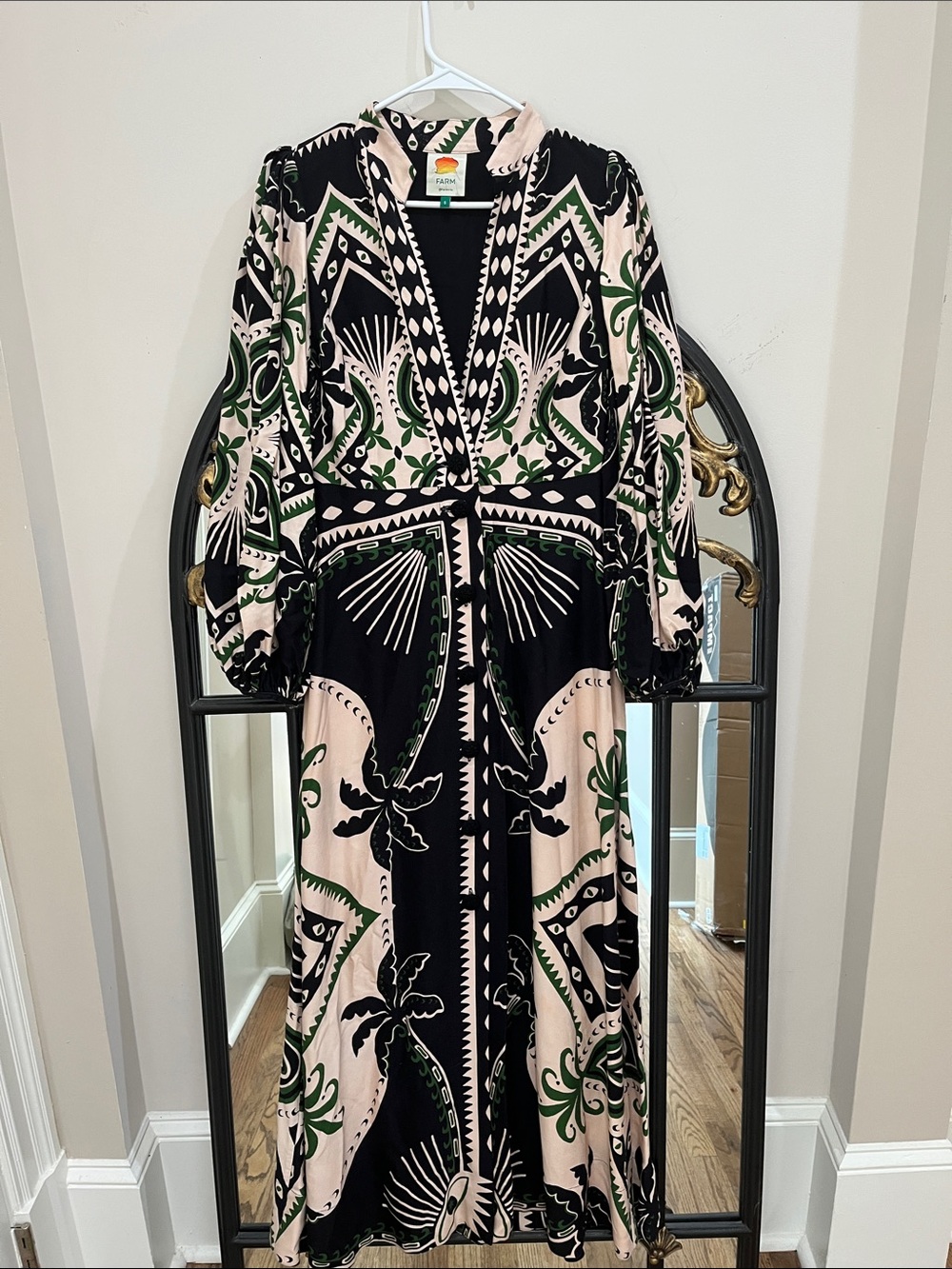 FARM Rio Black, Cream & Green Maxi Dress
